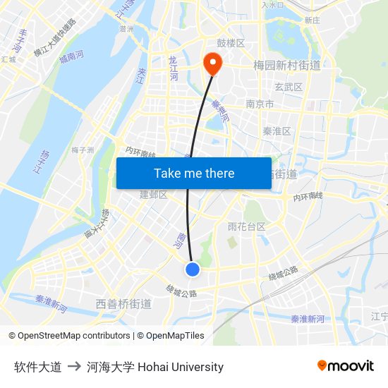 软件大道 to 河海大学 Hohai University map