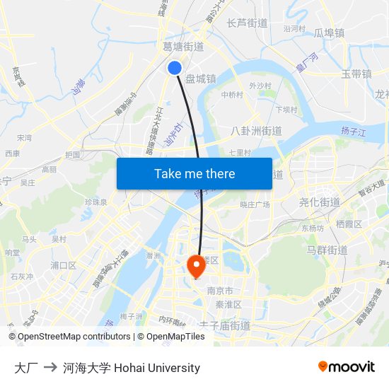 大厂 to 河海大学 Hohai University map