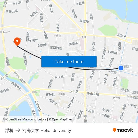 浮桥 to 河海大学 Hohai University map