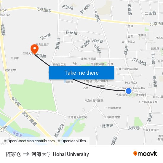 随家仓 to 河海大学 Hohai University map