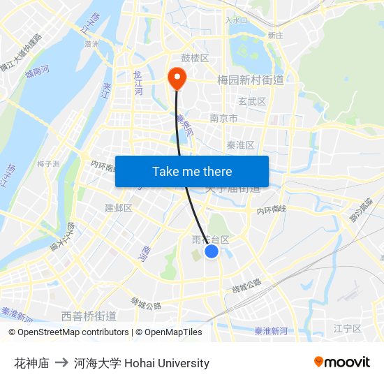 花神庙 to 河海大学 Hohai University map