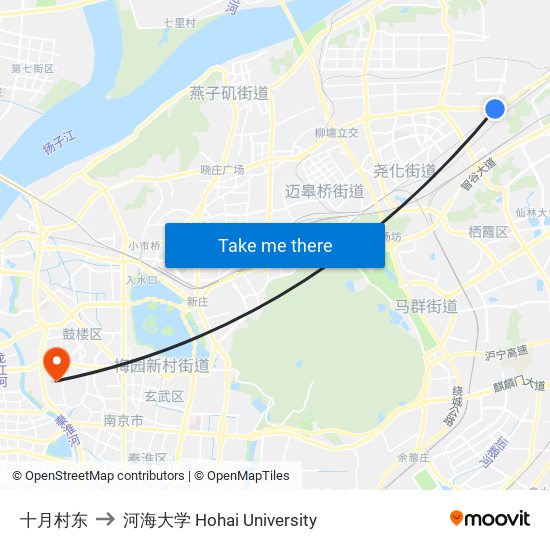 十月村东 to 河海大学 Hohai University map