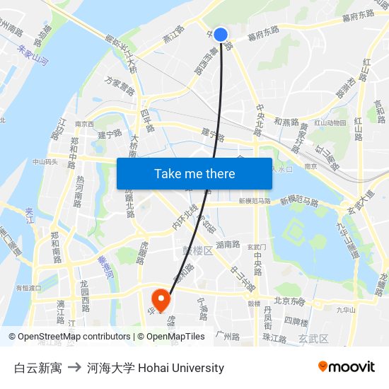 白云新寓 to 河海大学 Hohai University map