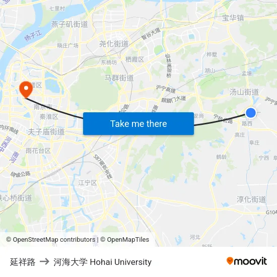延祥路 to 河海大学 Hohai University map
