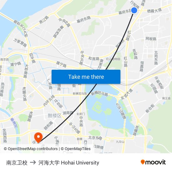 南京卫校 to 河海大学 Hohai University map