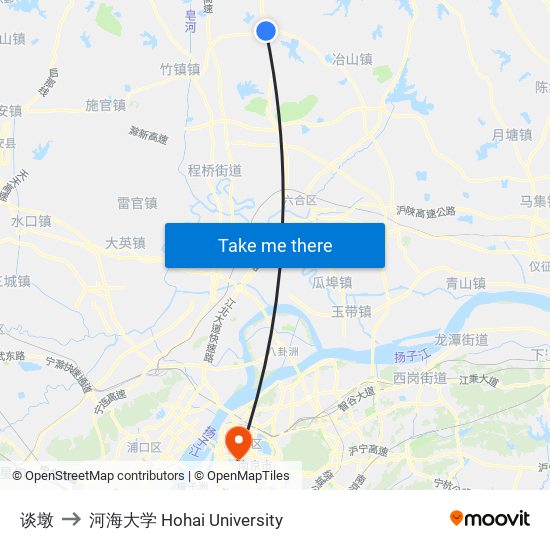 谈墩 to 河海大学 Hohai University map