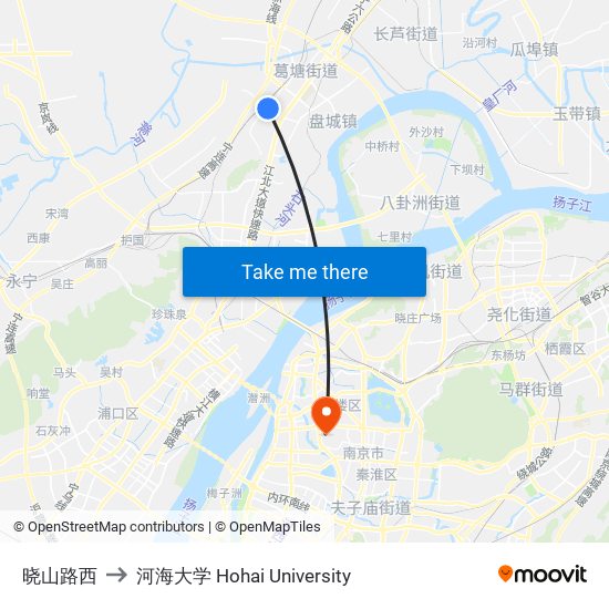 晓山路西 to 河海大学 Hohai University map