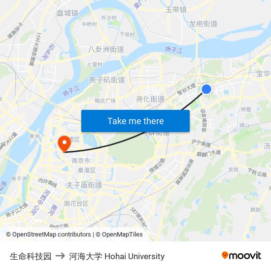 生命科技园 to 河海大学 Hohai University map