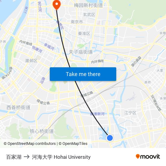 百家湖 to 河海大学 Hohai University map