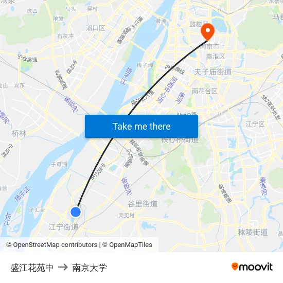 盛江花苑中 to 南京大学 map