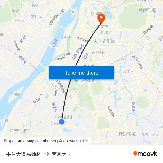 牛首大道葛师桥 to 南京大学 map