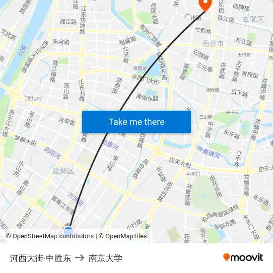 河西大街·中胜东 to 南京大学 map