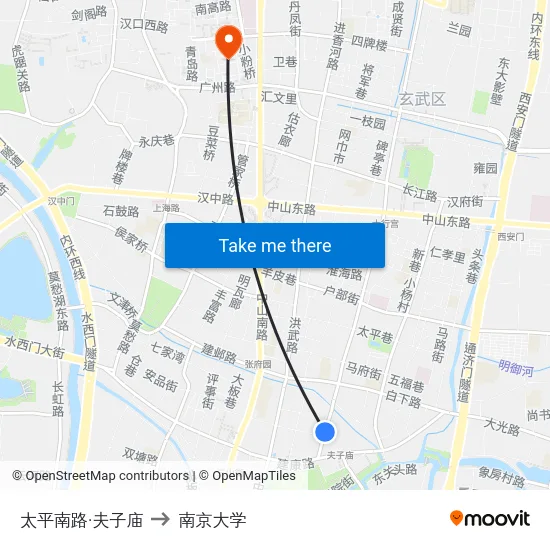 太平南路·夫子庙 to 南京大学 map