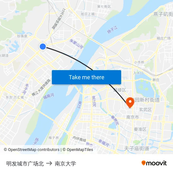 明发城市广场北 to 南京大学 map