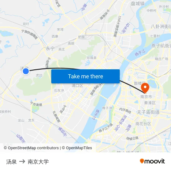汤泉 to 南京大学 map
