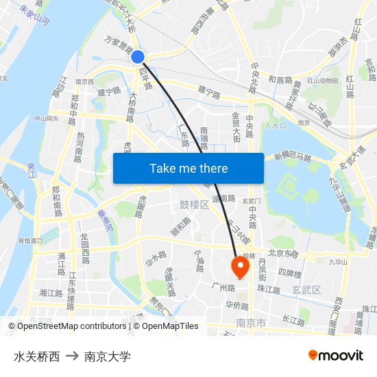 水关桥西 to 南京大学 map