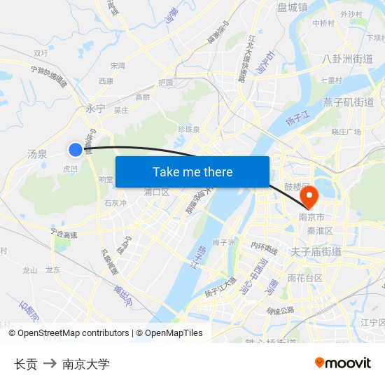 长贡 to 南京大学 map