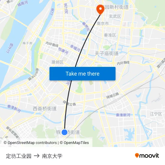 定坊工业园 to 南京大学 map
