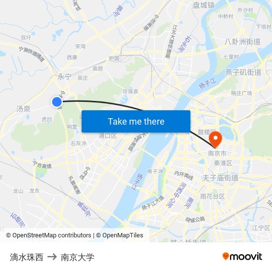 滴水珠西 to 南京大学 map