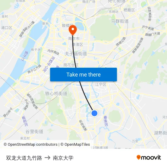 双龙大道九竹路 to 南京大学 map