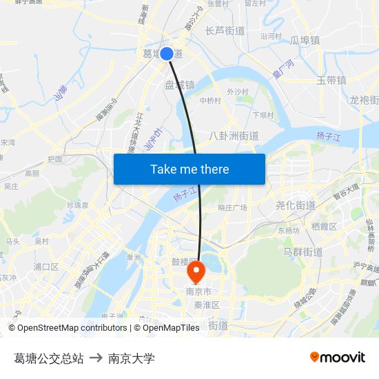 葛塘公交总站 to 南京大学 map