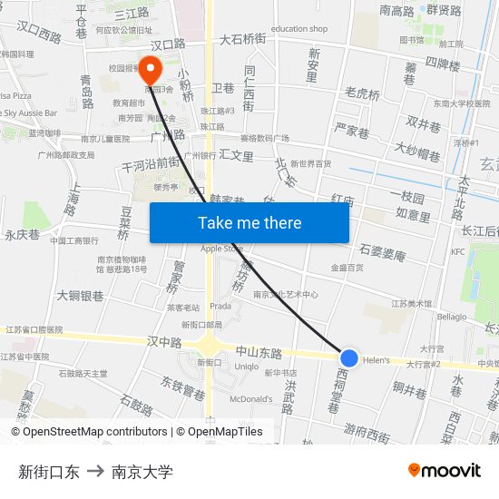 新街口东 to 南京大学 map