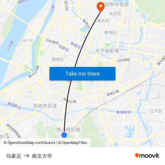 马家店 to 南京大学 map