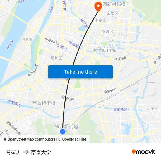 马家店 to 南京大学 map