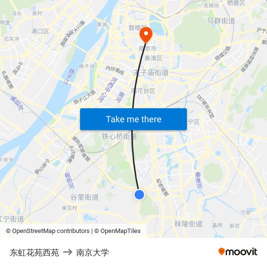 东虹花苑西苑 to 南京大学 map