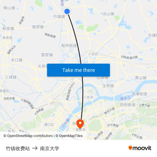 竹镇收费站 to 南京大学 map