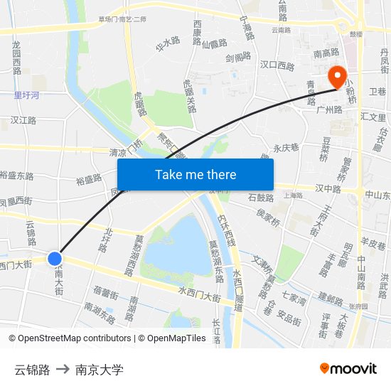 云锦路 to 南京大学 map