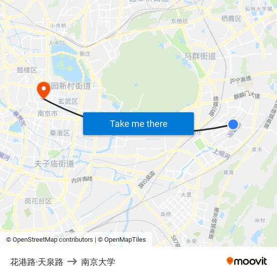 花港路·天泉路 to 南京大学 map