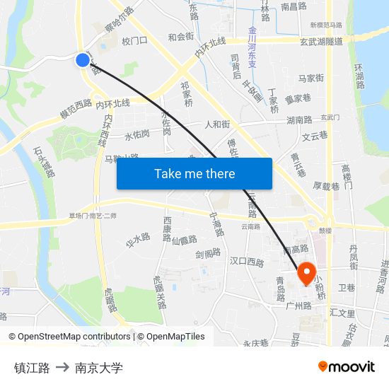 镇江路 to 南京大学 map