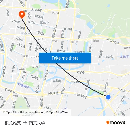 银龙雅苑 to 南京大学 map