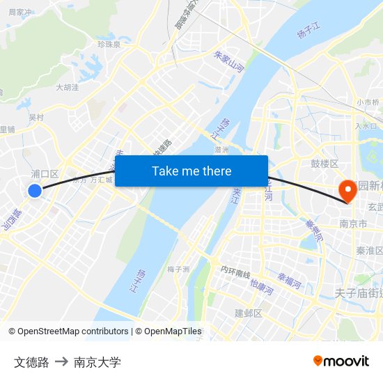 文德路 to 南京大学 map