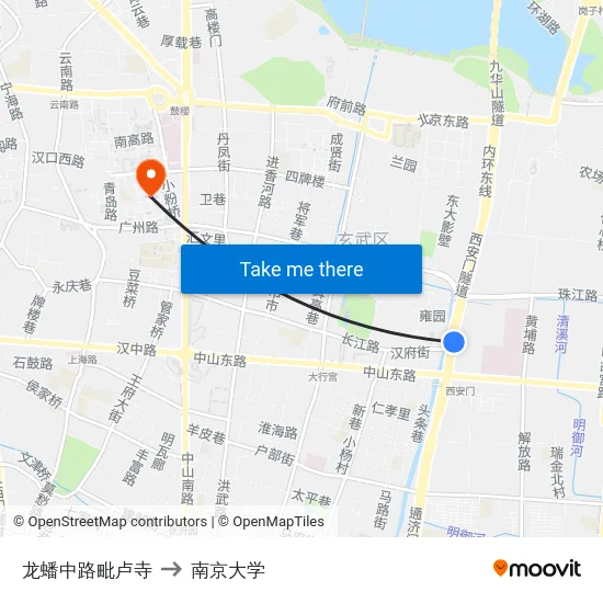 龙蟠中路毗卢寺 to 南京大学 map