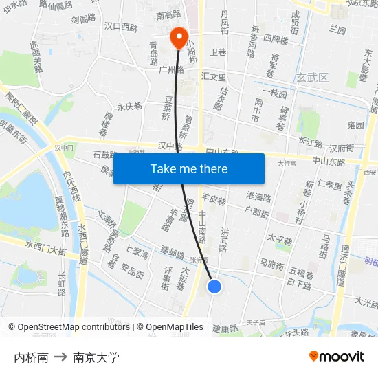内桥南 to 南京大学 map