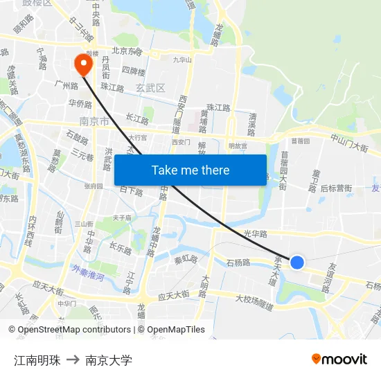 江南明珠 to 南京大学 map