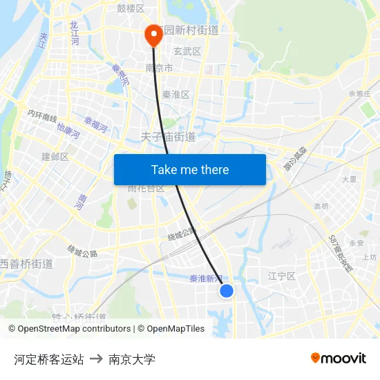 河定桥客运站 to 南京大学 map