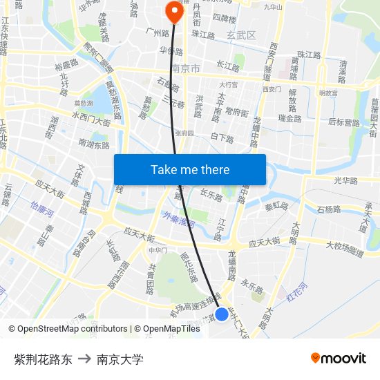 紫荆花路东 to 南京大学 map