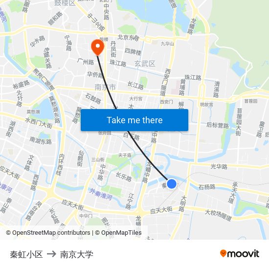 秦虹小区 to 南京大学 map