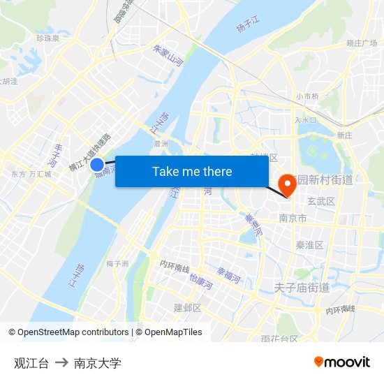 观江台 to 南京大学 map