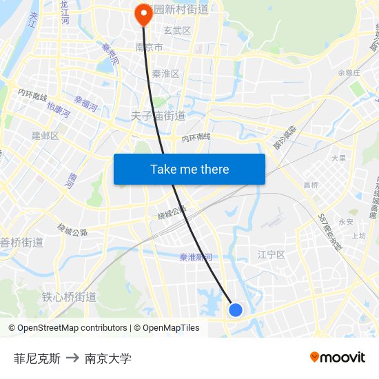 菲尼克斯 to 南京大学 map
