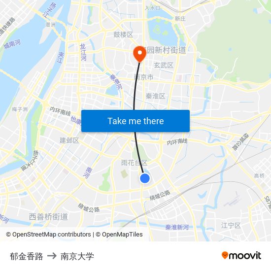 郁金香路 to 南京大学 map