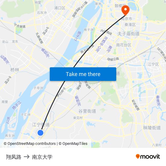 翔凤路 to 南京大学 map