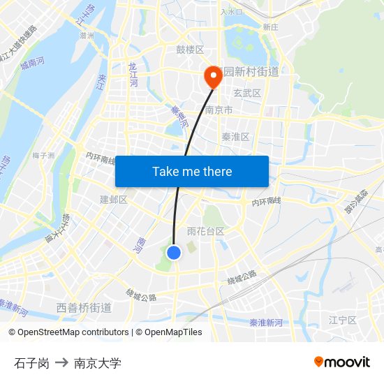 石子岗 to 南京大学 map