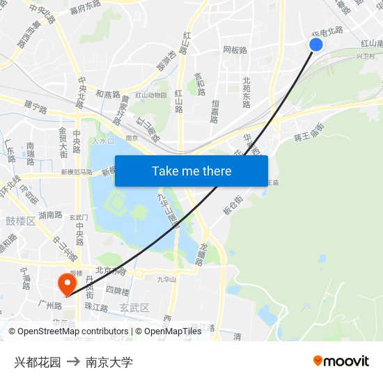 兴都花园 to 南京大学 map