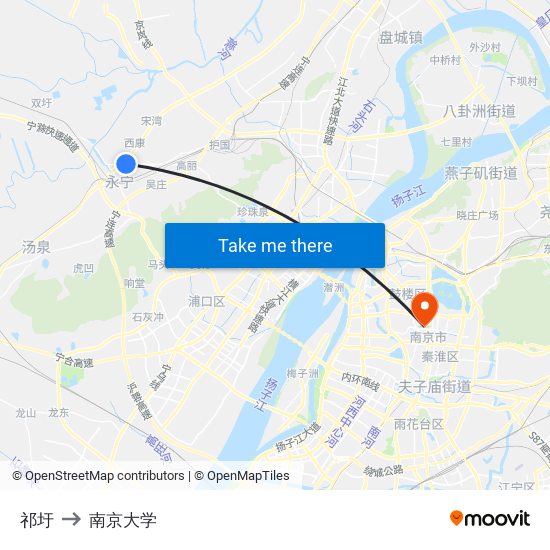 祁圩 to 南京大学 map