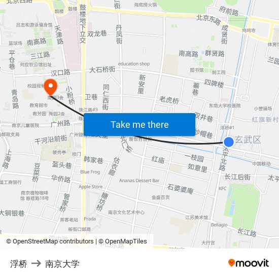 浮桥 to 南京大学 map