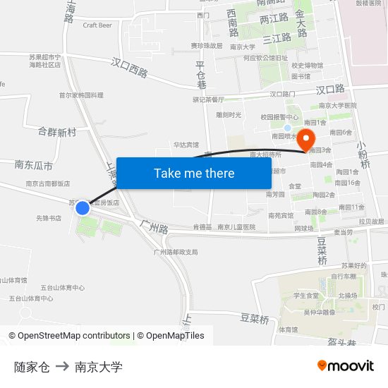 随家仓 to 南京大学 map